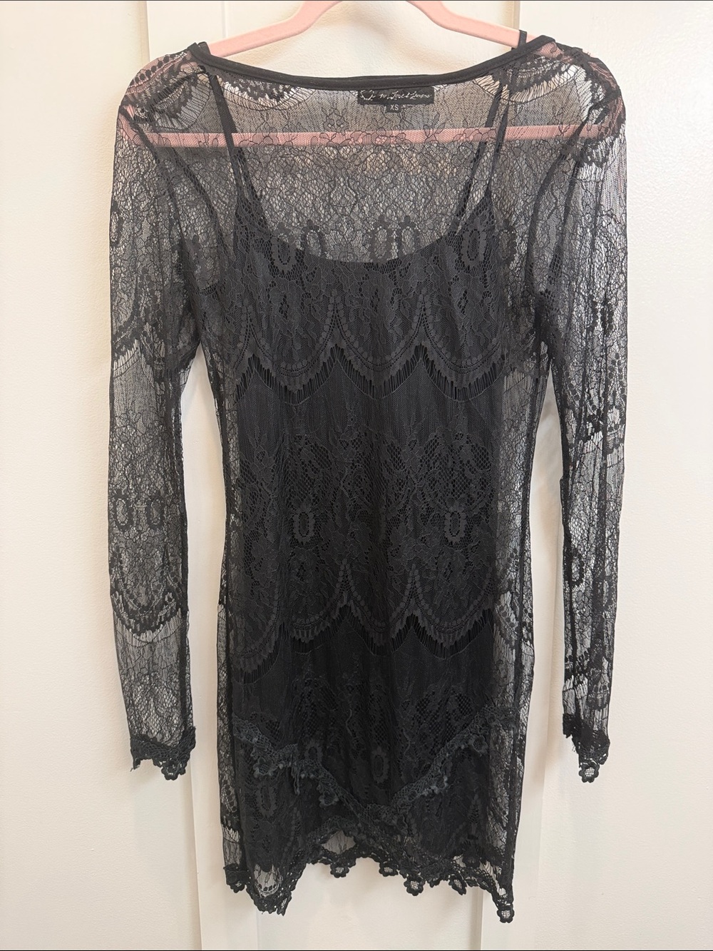 For Love & Lemons Black Lace Top with Pink Lining